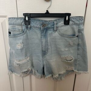 Kancan Distressed Light Wash Denim Shorts